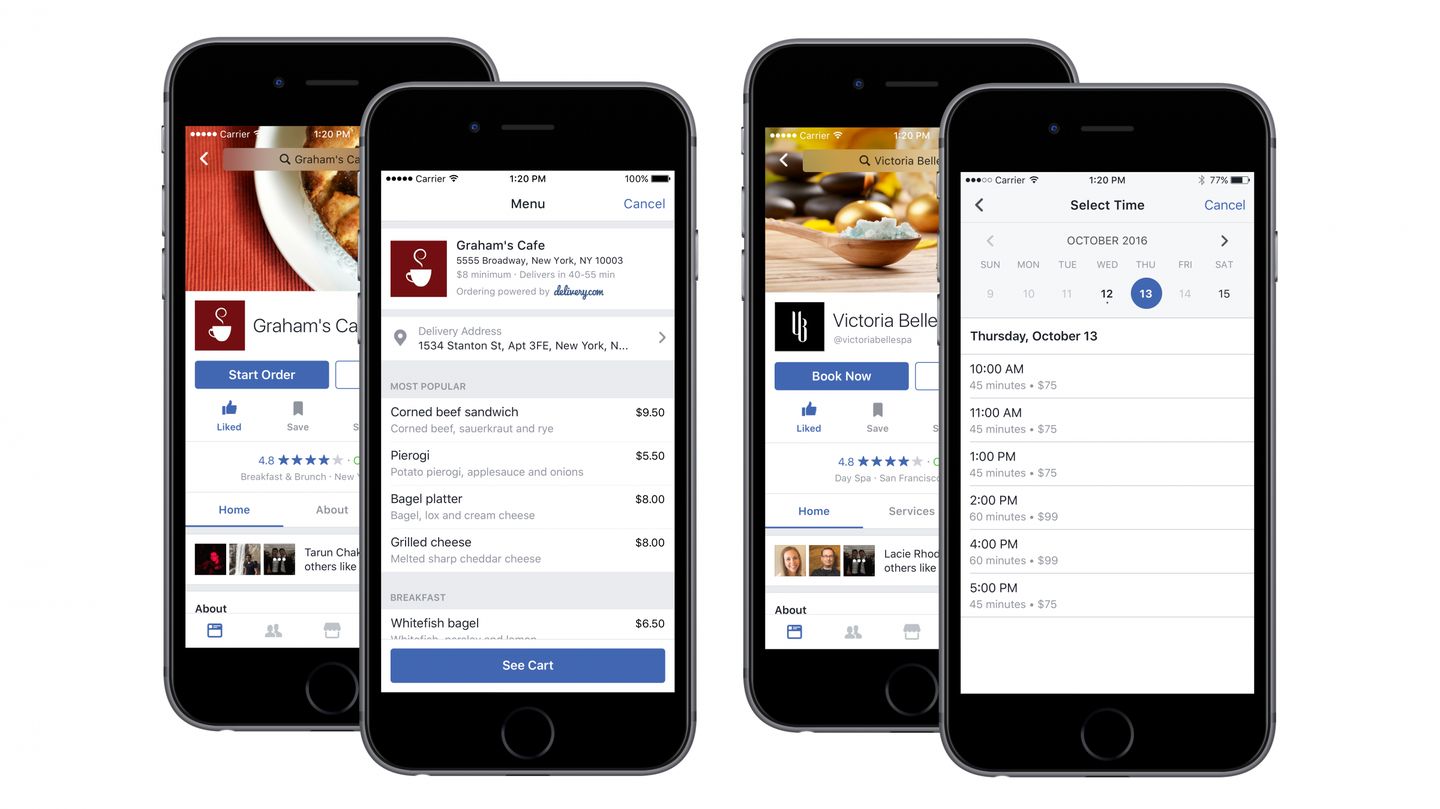 facebook screens with restaurants